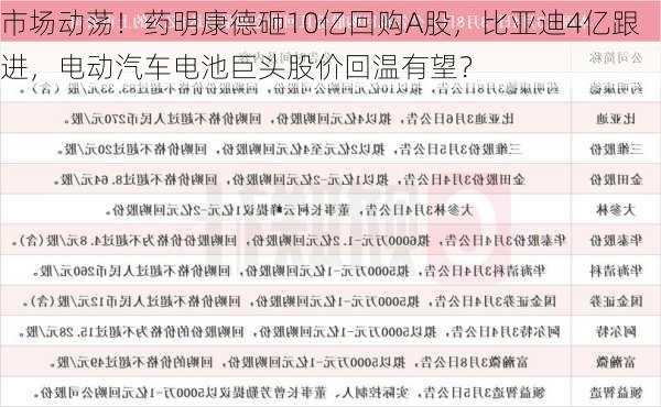 市场动荡！药明康德砸10亿回购A股，比亚迪4亿跟进，电动汽车电池巨头股价回温有望？