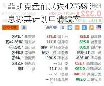 菲斯克盘前暴跌42.6% 消息称其计划申请破产