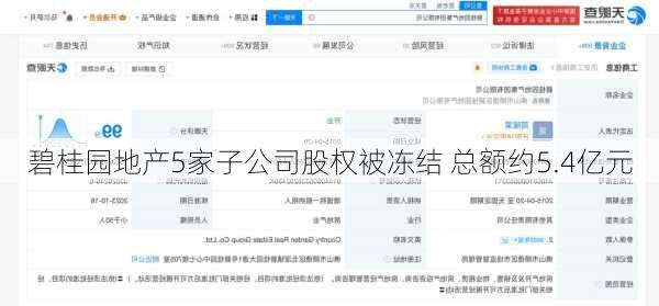 碧桂园地产5家子公司股权被冻结 总额约5.4亿元