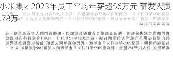 小米集团2023年员工平均年薪超56万元 研发人员1.78万