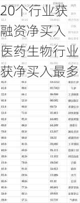 20个行业获融资净买入 医药生物行业获净买入最多