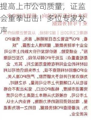 提高上市公司质量，证监会重拳出击！多位专家发声