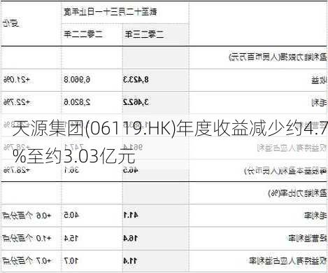 天源集团(06119.HK)年度收益减少约4.7%至约3.03亿元