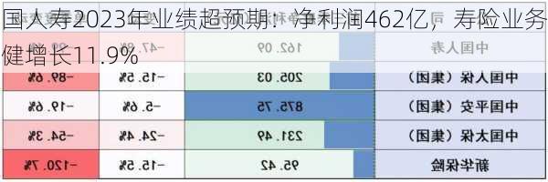 中国人寿2023年业绩超预期：净利润462亿，寿险业务稳健增长11.9%