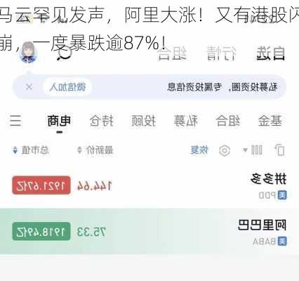 马云罕见发声，阿里大涨！又有港股闪崩，一度暴跌逾87%！