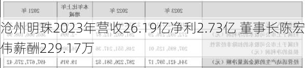 沧州明珠2023年营收26.19亿净利2.73亿 董事长陈宏伟薪酬229.17万