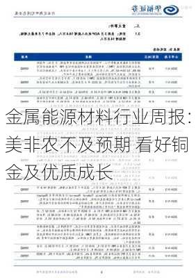 金属能源材料行业周报：美非农不及预期 看好铜金及优质成长