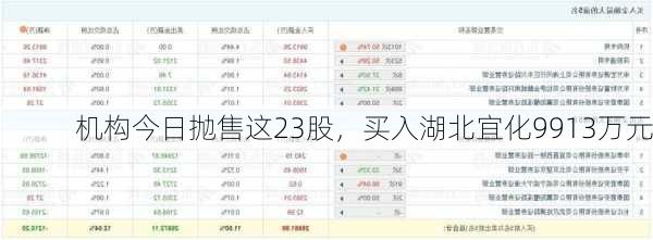 机构今日抛售这23股，买入湖北宜化9913万元