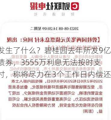 发生了什么？碧桂园去年所发9亿债券，3555万利息无法按时支付，称将尽力在3个工作日内偿还