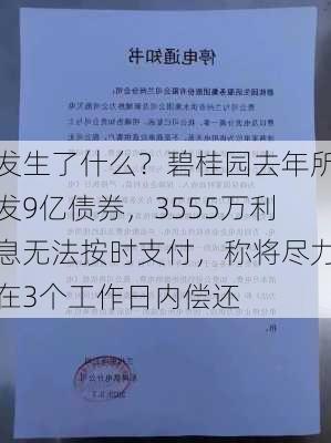 发生了什么？碧桂园去年所发9亿债券，3555万利息无法按时支付，称将尽力在3个工作日内偿还