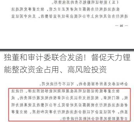 独董和审计委联合发函！督促天力锂能整改资金占用、高风险投资