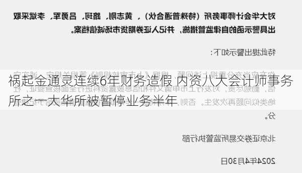 祸起金通灵连续6年财务造假 内资八大会计师事务所之一大华所被暂停业务半年