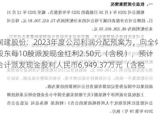 润建股份：2023年度公司利润分配预案为，向全体股东每10股派发现金红利2.50元（含税），预计合计派发现金股利人民币6,949.37万元（含税）