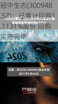 冠中生态(300948.SZ)：已累计回购1.1131%股份 回购实施完毕