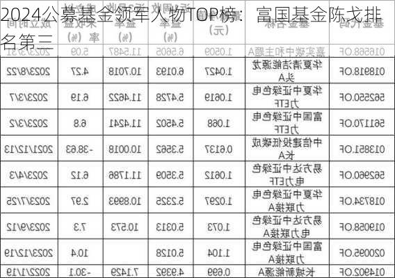 2024公募基金领军人物TOP榜：富国基金陈戈排名第三