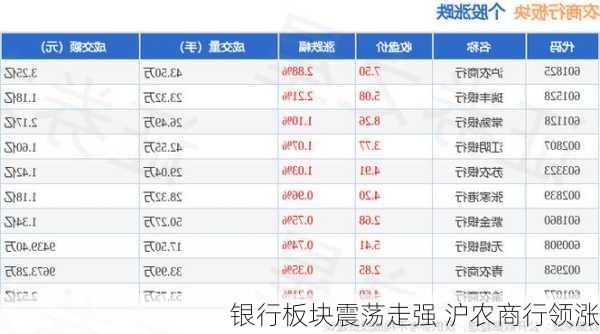 银行板块震荡走强 沪农商行领涨