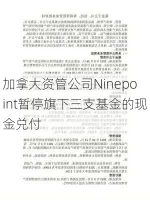 加拿大资管公司Ninepoint暂停旗下三支基金的现金兑付