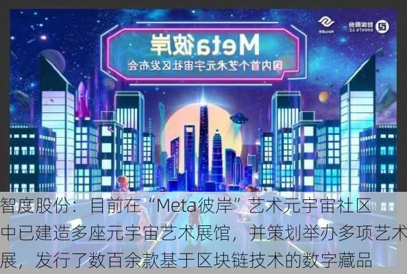 智度股份：目前在“Meta彼岸”艺术元宇宙社区中已建造多座元宇宙艺术展馆，并策划举办多项艺术展，发行了数百余款基于区块链技术的数字藏品