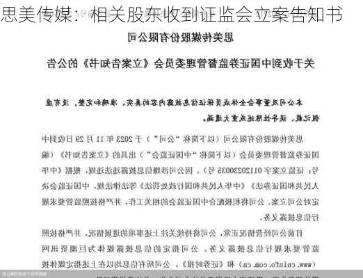 思美传媒：相关股东收到证监会立案告知书