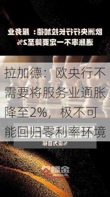 拉加德：欧央行不需要将服务业通胀降至2%，极不可能回归零利率环境