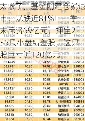 太惨了，基金刚建仓就退市，暴跌近81%！一季末斥资69亿元，押宝235只小盘绩差股，这只股巨亏近120亿元