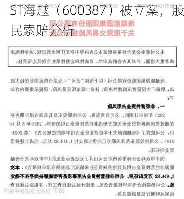 ST海越（600387）被立案，股民索赔分析