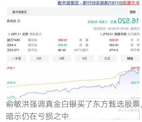 俞敏洪强调真金白银买了东方甄选股票，暗示仍在亏损之中