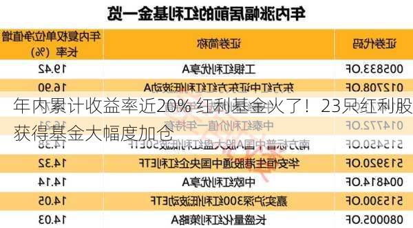 年内累计收益率近20% 红利基金火了！23只红利股获得基金大幅度加仓