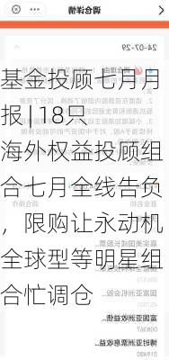 基金投顾七月月报 | 18只海外权益投顾组合七月全线告负，限购让永动机全球型等明星组合忙调仓