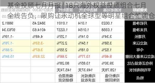 基金投顾七月月报 | 18只海外权益投顾组合七月全线告负，限购让永动机全球型等明星组合忙调仓