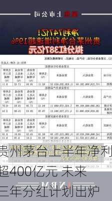 贵州茅台上半年净利超400亿元 未来三年分红计划出炉