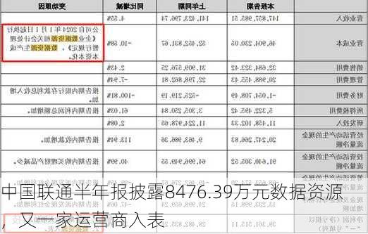 中国联通半年报披露8476.39万元数据资源，又一家运营商入表