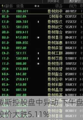 戴斯控股盘中异动 下午盘股价大跌5.11%