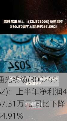 通光线缆(300265.SZ)：上半年净利润4367.31万元 同比下降34.91%