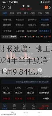 财报速递：柳工2024年半年度净利润9.84亿元