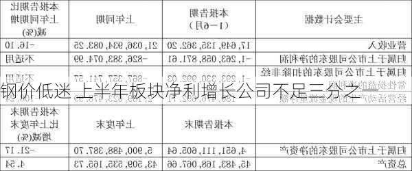 钢价低迷 上半年板块净利增长公司不足三分之一