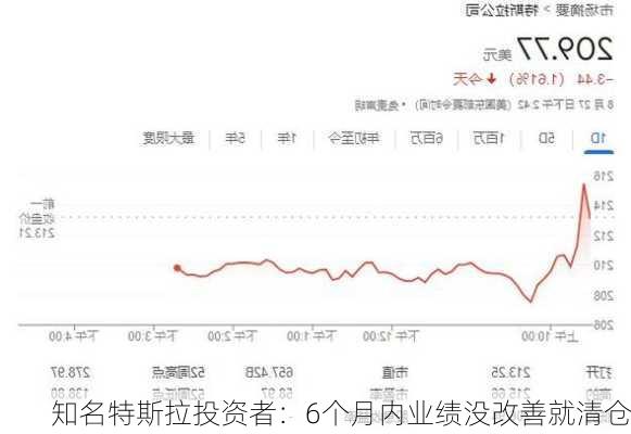 知名特斯拉投资者：6个月内业绩没改善就清仓