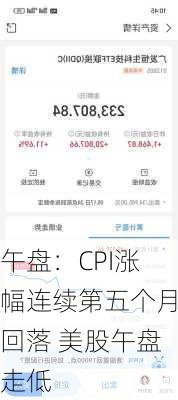 午盘：CPI涨幅连续第五个月回落 美股午盘走低