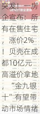 突发！一房企宣布：所有在售住宅，涨价2%！贝壳在成都10亿元高溢价拿地，“金九银十”有望带动市场情绪？