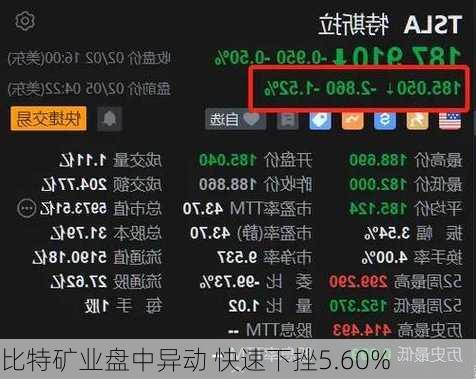 比特矿业盘中异动 快速下挫5.60%