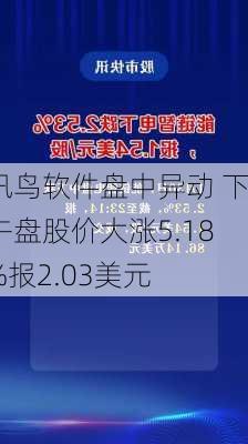 讯鸟软件盘中异动 下午盘股价大涨5.18%报2.03美元