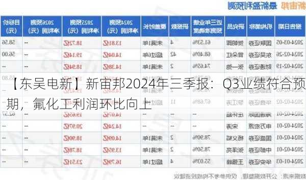 【东吴电新】新宙邦2024年三季报：Q3业绩符合预期，氟化工利润环比向上