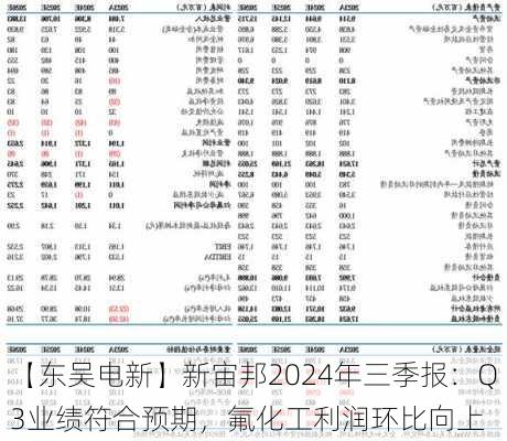 【东吴电新】新宙邦2024年三季报：Q3业绩符合预期，氟化工利润环比向上