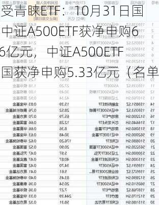 最受青睐ETF：10月31日国泰中证A500ETF获净申购6.36亿元，中证A500ETF富国获净申购5.33亿元（名单）