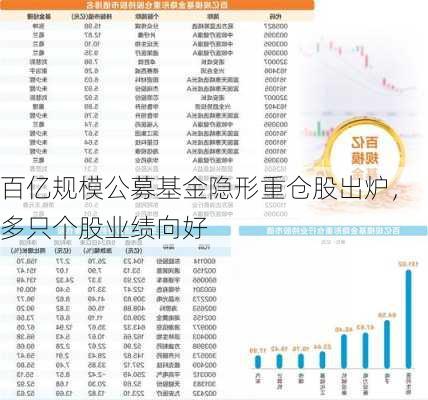 百亿规模公募基金隐形重仓股出炉，多只个股业绩向好