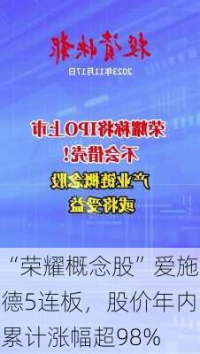 “荣耀概念股”爱施德5连板，股价年内累计涨幅超98%