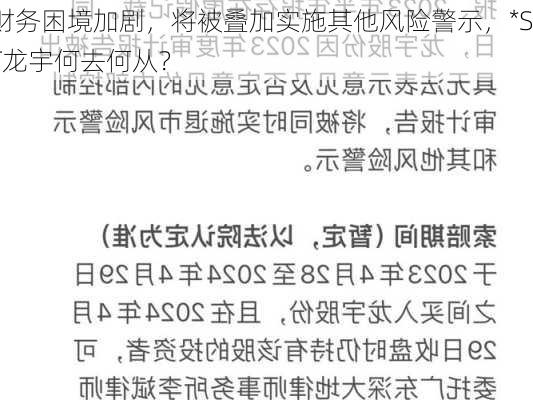 财务困境加剧，将被叠加实施其他风险警示，*ST龙宇何去何从？