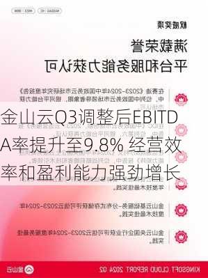 金山云Q3调整后EBITDA率提升至9.8% 经营效率和盈利能力强劲增长