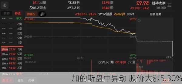 加的斯盘中异动 股价大涨5.30%